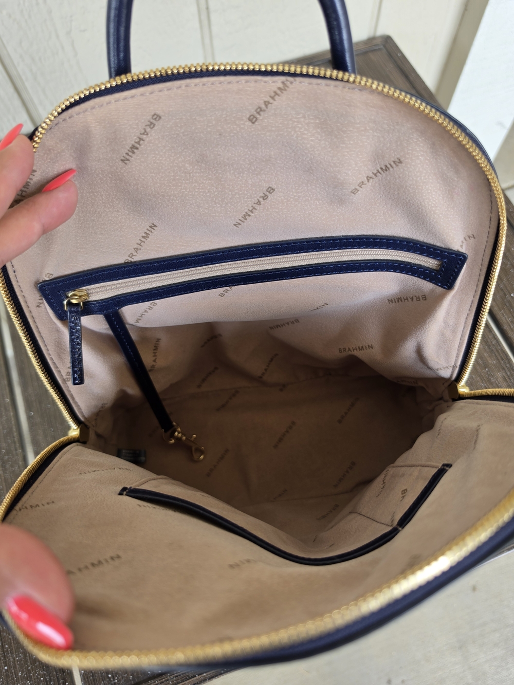Brahmin Rosemary Deep Navy Leather Backpack with Top Handle - Picture 9 of 10